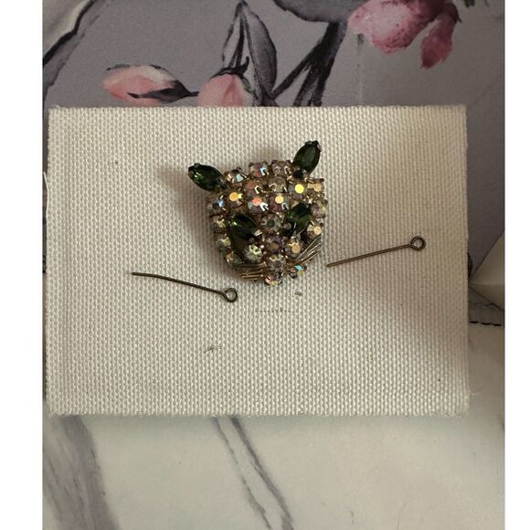 VTG 1960s Rhinestone Cat Brooch - Picture 2 of 5